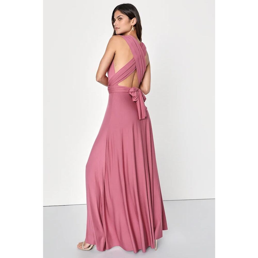NWT Lulus Women's Tricks Of The Trade Rusty Rose Convertible Maxi Dress, Size Sm